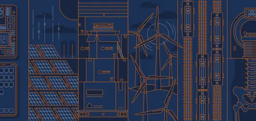 Orange and blue line drawing of key markets